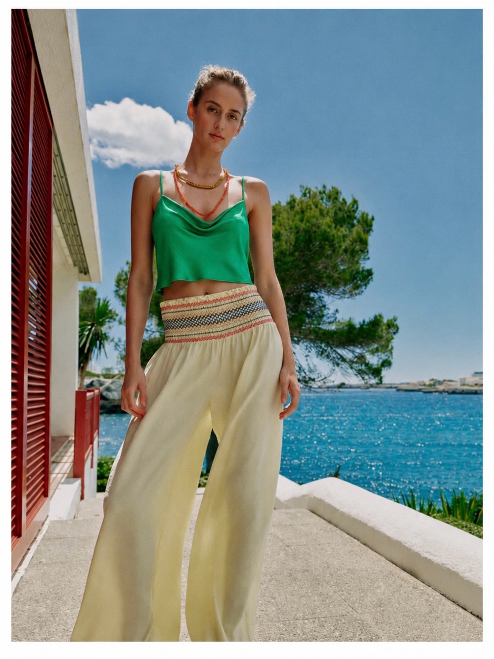 Zara Emerald Green Cowl-Neck Crop Top